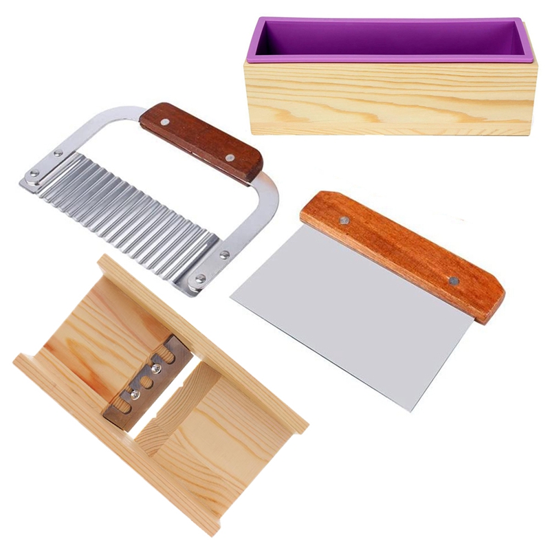 Soap Cutter Tool Wooden Box DIY 900ml Rectangle Silicone Soap Loaf Mold