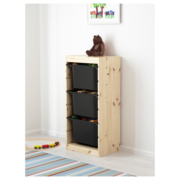 Furniture with colorful toy containers , 44x30x91 cm - Solid pine - 3 different colors