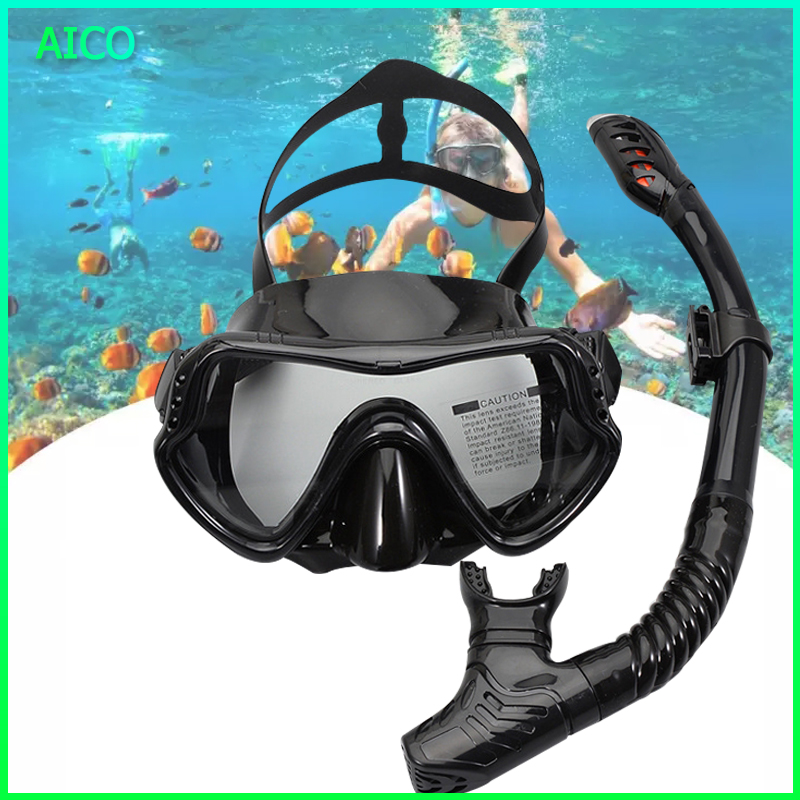 AICO หน้ากากดำน้ำ แว่นตาดำน้ำ ท่อหายใจ ป้องกันหมอก Snorkeling Masks แว่นดำน้ำ สำหรับดำน้ำตื้นและดำน้ำลึก ใหญ่ซิลิโคนหน้ากากหน้ากากดำน้ำ