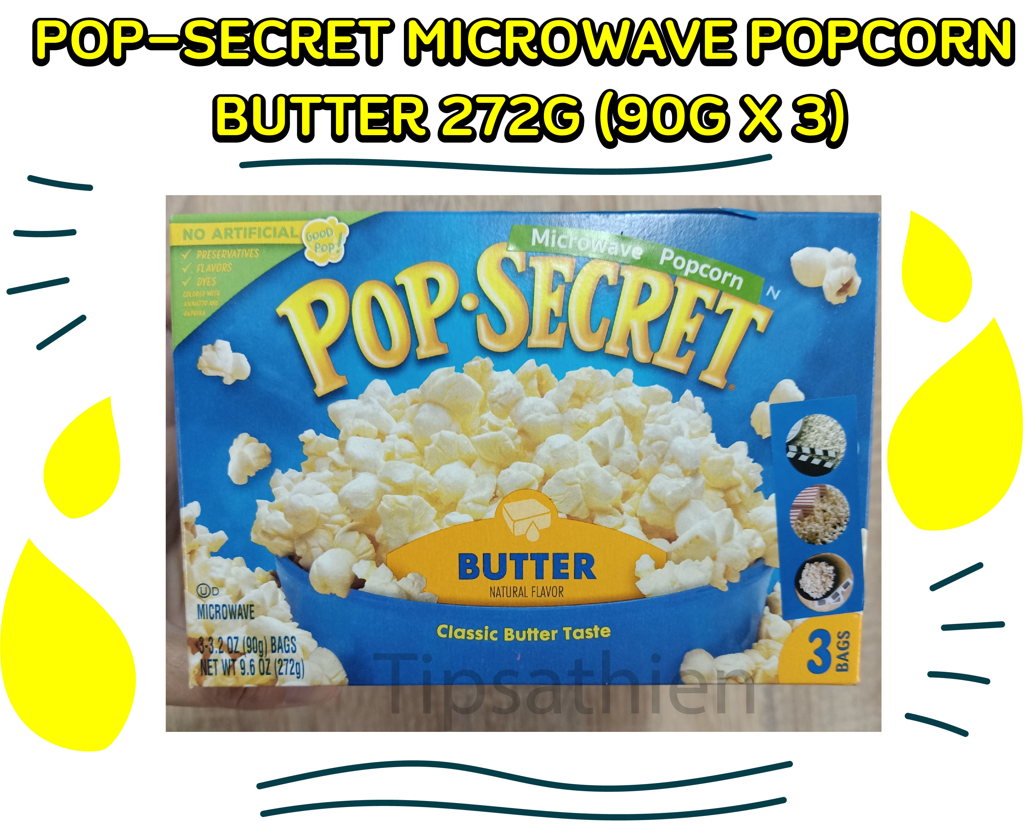 POP-SECRET ไมโครเวฟป๊อปคอร์น รสเนย Butter 272 g POP-SECRET MICROWAVE POPCORN - BUTTER 272G (90G X 3)