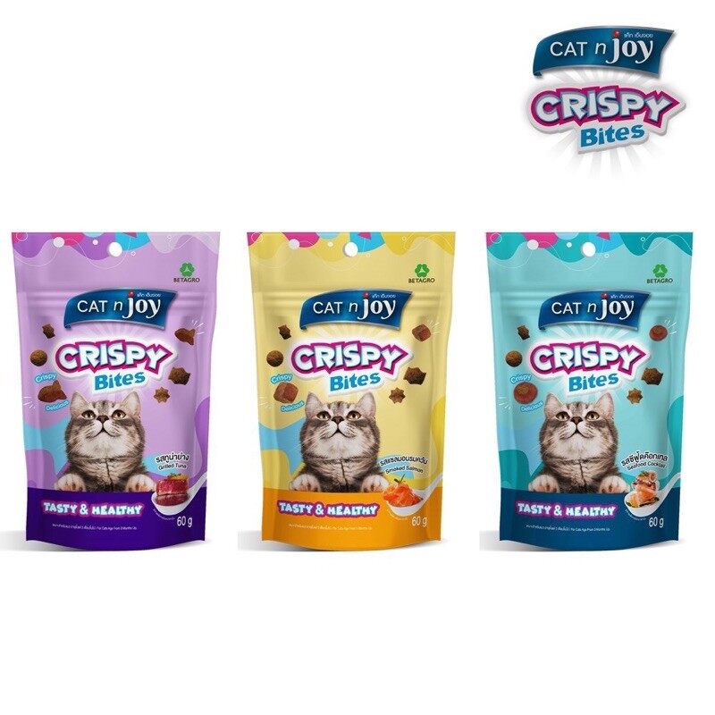 Cat'njoy Crispy Bites all Flavor 60g แค็ทเอ็นจอย คริสปี้ไบทส์ ขนมสำหรับแมว