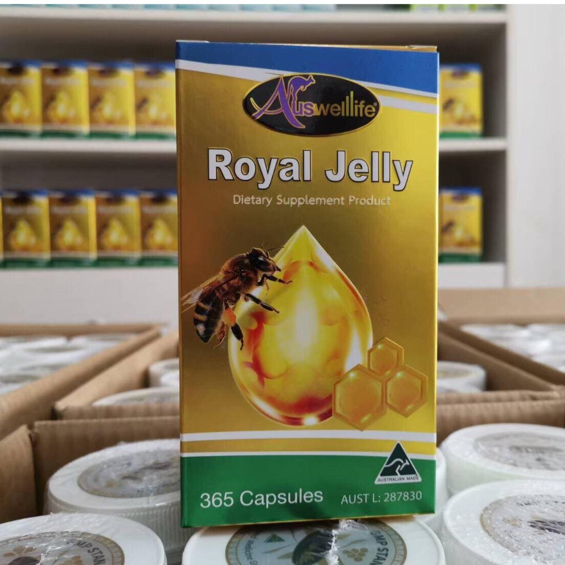 Auswelllife Royal Jelly นมผึ้งเกรดพรีเมี่ยม จากออสเตรเลีย 100% Royal Jelly 2180mg. บำรุงประสาทและสมอง 1 เม็ดก่อนนอนหลับสบาย ตื่นมาสดชื่น 1 กระปุก (365 แคปซูล) ทานได้ 1 ปี.