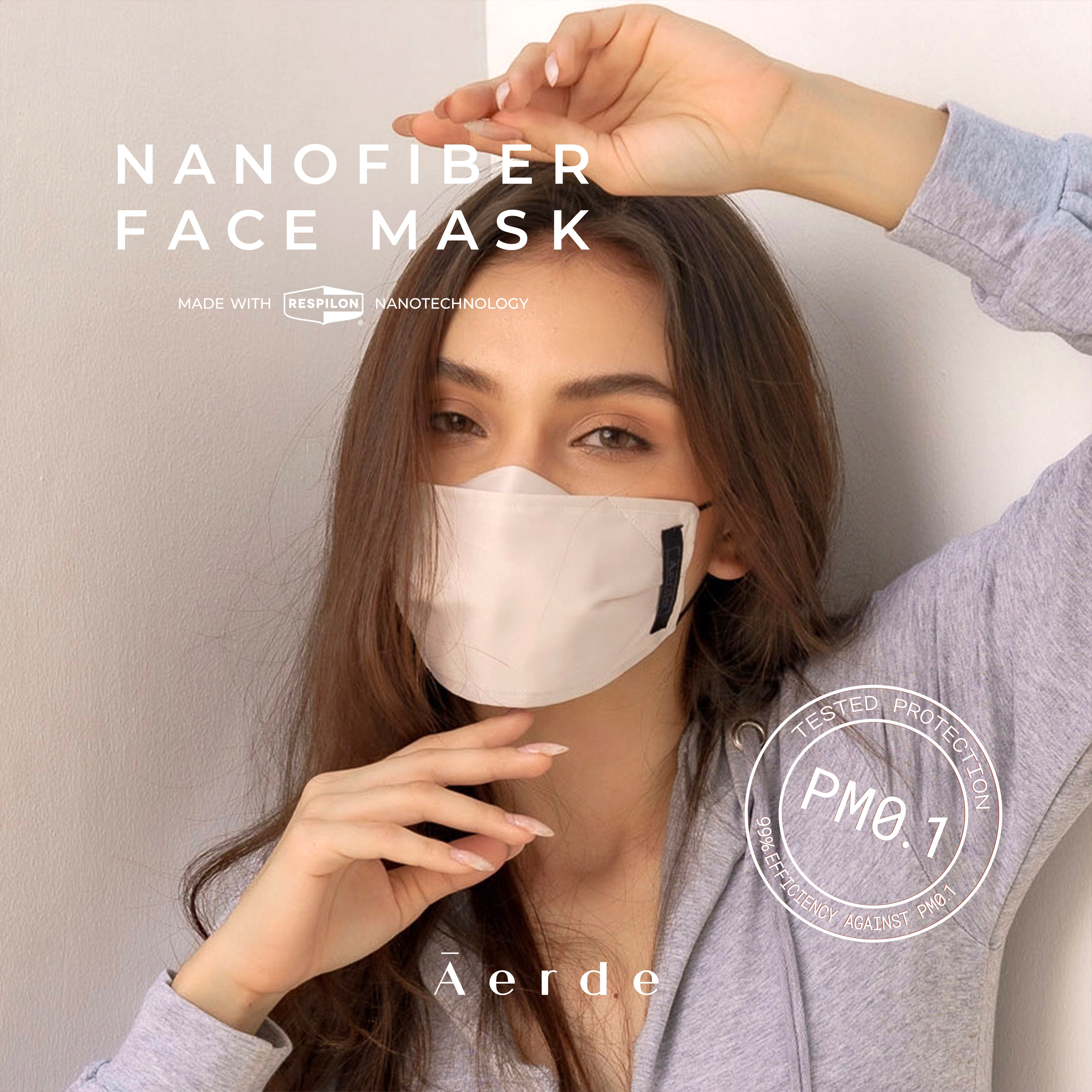 Nanofiber Face Mask — URBN Off-White by Āerde (แอร์เด้) • หน้ากากนาโนไฟเบอร์ • กรองฝุ่นละออง 99.9% PM0.1 • ยับยั้งไวรัสและแบคทีเรีย • สะท้อนน้ำ (ผ่านการทดสอบจาก Nelson Labs, USA)