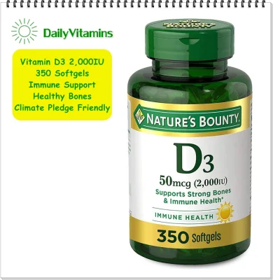 ((ขวดใหญ่ คุ้มค่า)) Nature’s Bounty Vitamin D3 2000IU 350 Softgels / Vitamin D Provides Immune Support and Promotes Healthy Bones