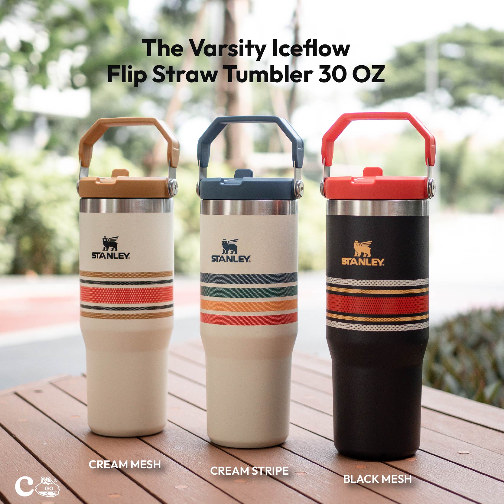 Stanley 30 Oz. IceFlow Tumbler with Flip Straw - Cream stripe