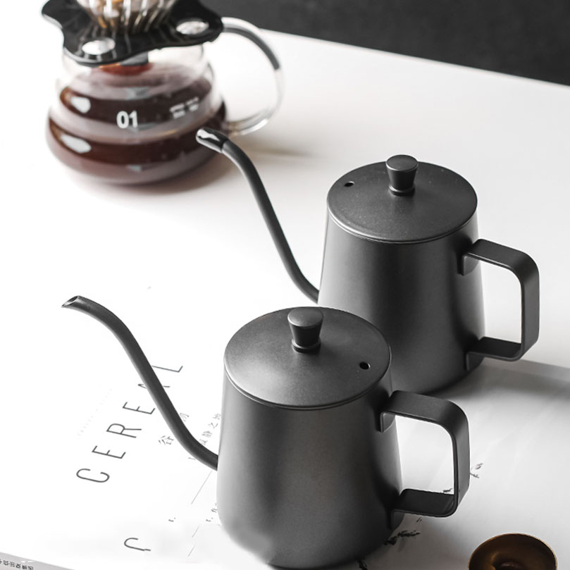 กาดริปกาแฟ สแตนเลส หม้อต้มกาแฟ ดริปกาแฟ สีเงิน/สีดำ 350/600ml กาดริป มีฝาปิด Coffee Drip Pot