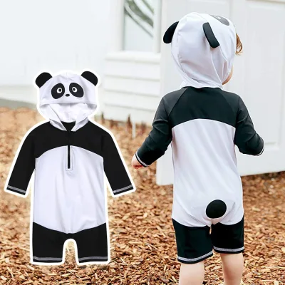 2021 new children's swimsuit Panda baby ins cute baby quick drying swimsuit surfing suit racket suit swimming cap