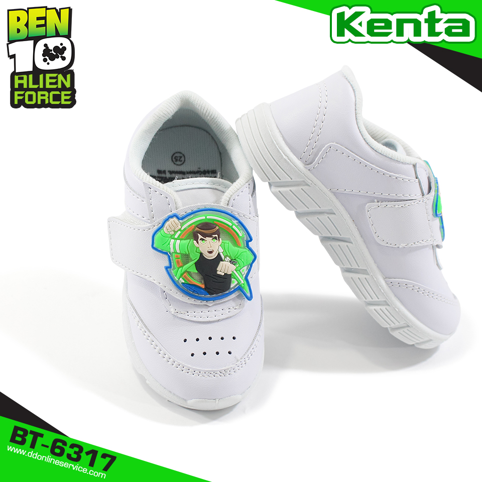 รองเท้านักเรียนสีขาว รองเท้ากีฬา รองเท้าพละ รองเท้าผ้าใบเด็ก รองเท้าพละ รองเท้าลายการ์ตูน รองเท้าลายBen10 Kenta รุ่น BT-6118 , BT-6418