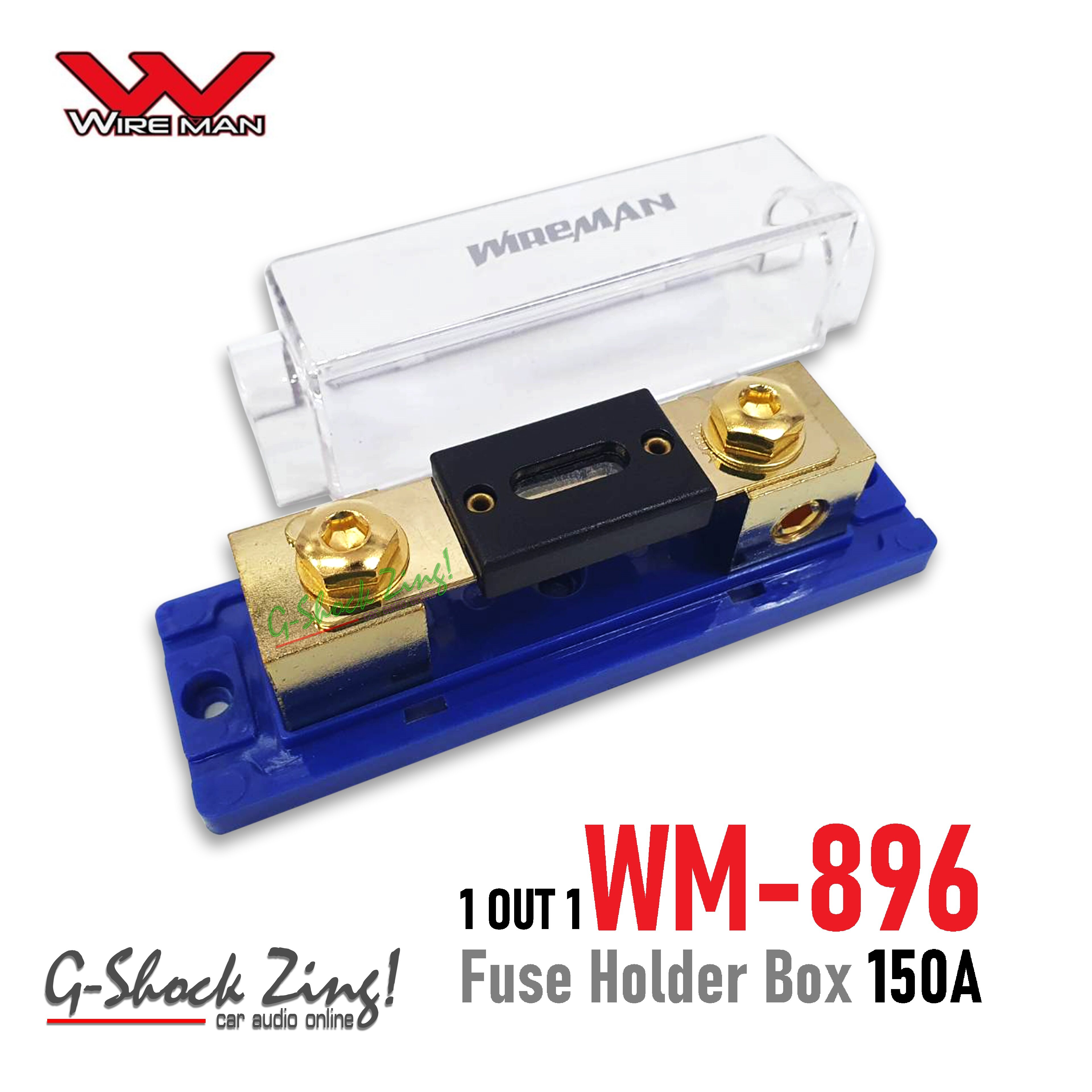 WIREMAN FUSE HOLDER BOX กล่องฟิวส์ เข้า 1ออก1 สำหรับสายแบตขนาดใหญ่ เครื่องเสียงรถยนต์ พร้อมฟิวส์ กล้ามปู 150Aแอมป์(เข้า 1ออก 1)  WIREMAN รุ่น WM-896