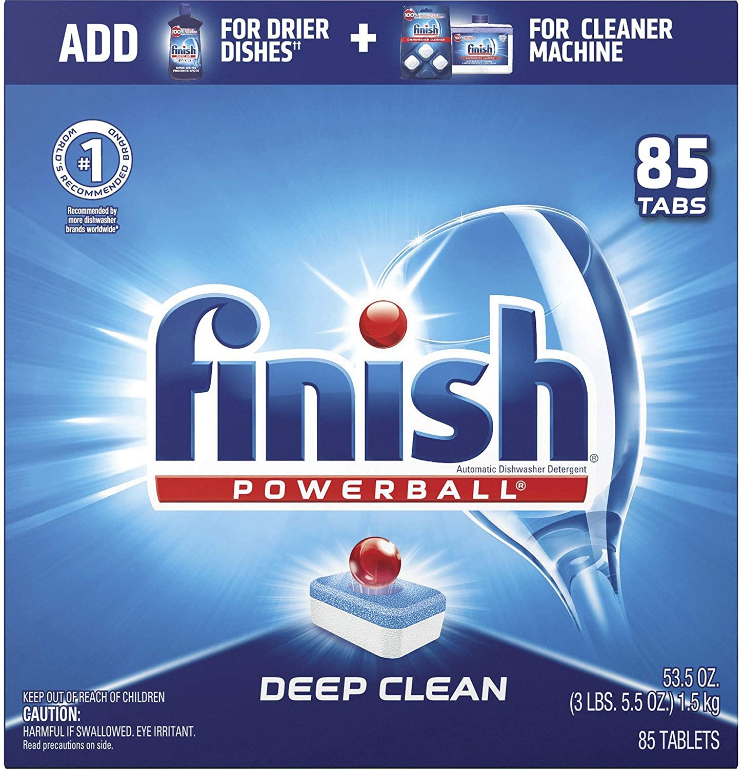ฟินิชเพาเวอร์บอลล์ผลิตภัณฑ์สำหรับเครื่องล้างจาน Finish All in 1 85 pcs Dishwasher Detergent - Powerball Dishwashing 85 Tablets - Dish Tabs Fresh Scent Visit the Finish Store