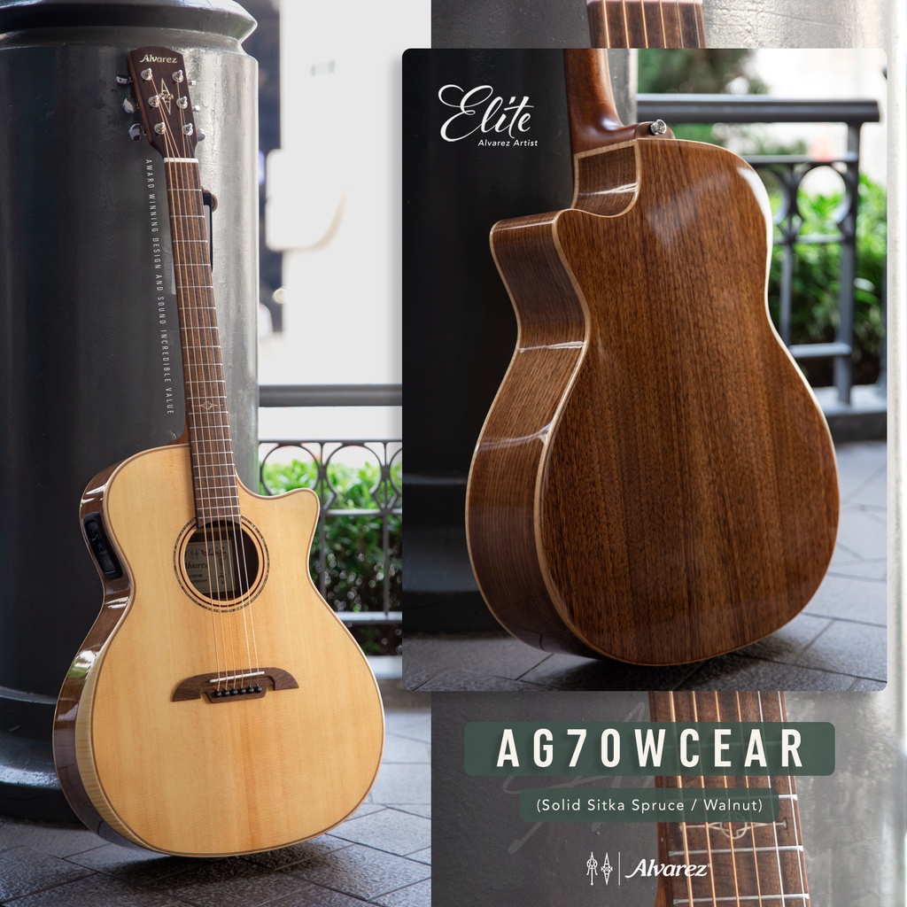 Alvarez AG70WCEAR กีตาร์โปร่งไฟฟ้า Top Solid (Solid A+ Sitka Spruce / Walnut) w/ Flamed Maple Armrest