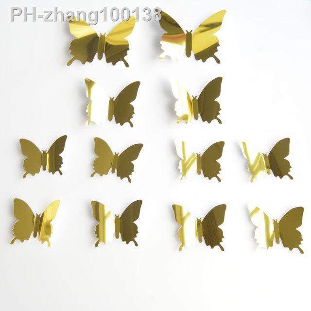 12pcs/set Butterfly Cake Topper Gold Hollow Simulation Butterflies for  Wedding Baby Shower Happy Birthday Party