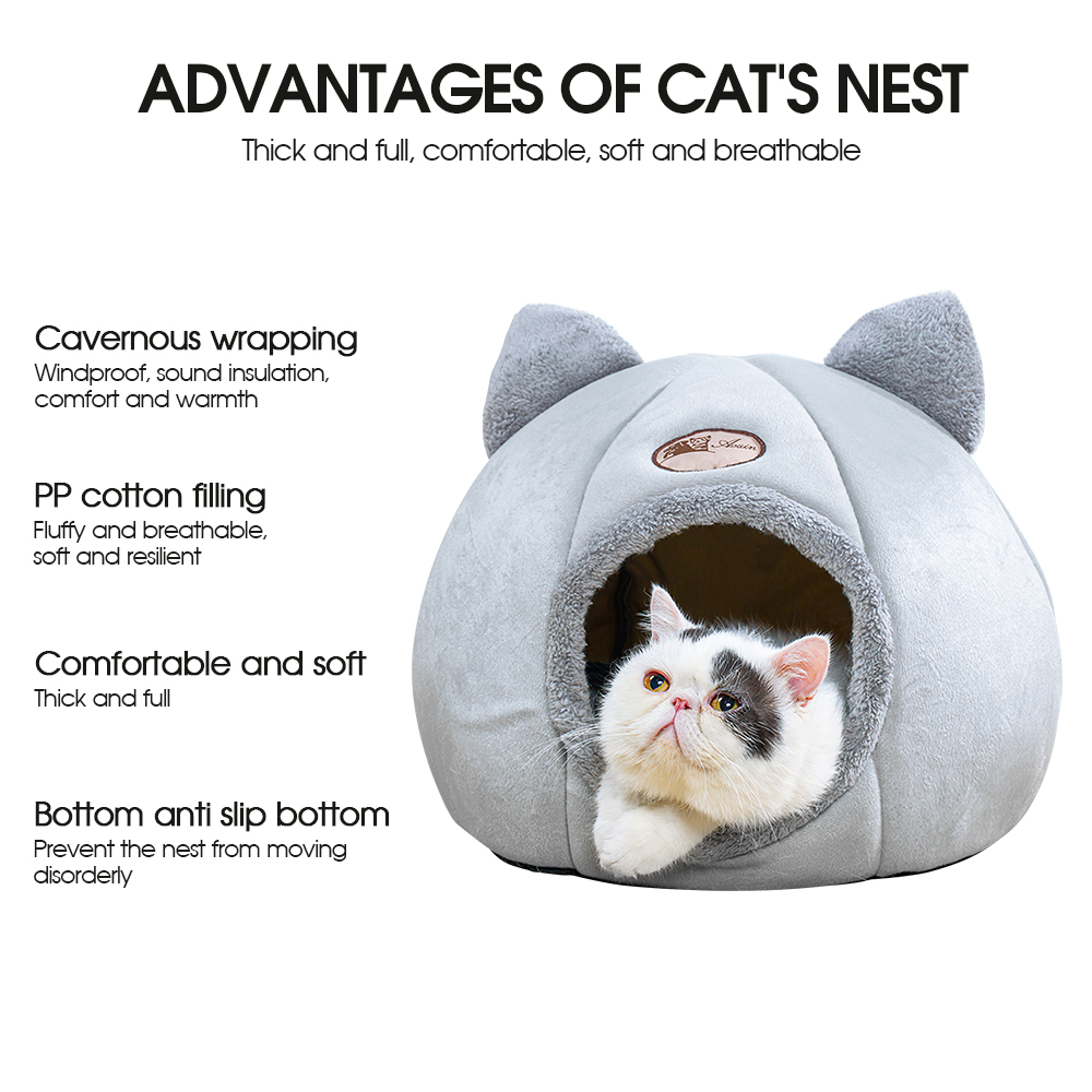 Cat's House Pet Dog Bed Igloo Nest Cave Puppy Sleeping Hut Kennel Round