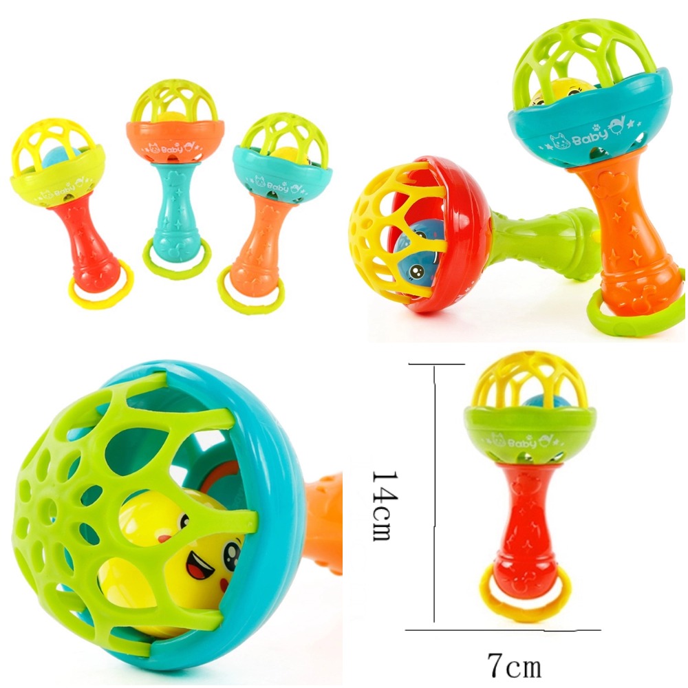 ของเล่นเขย่ามีเสียงพร้อมยางกัด ส่งเสริมพัฒนาการเด็กประสาทสัมผัสสำหรับเด็ก, ออกแบบให้มีสีสันน่ารัก   High Quality Baby Rattle, Toy Chewable Side & Colorful, Easy Grip, 1-Sided