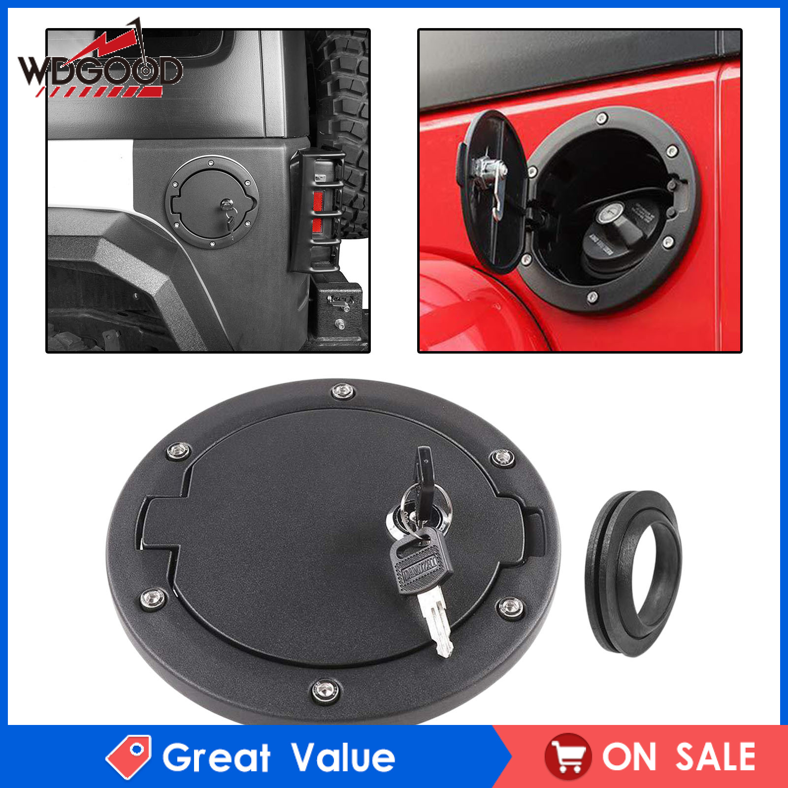 WDGOOD Locking Gas Tank Fuel Filler Door Cover Fit for Jeep Wrangler JK