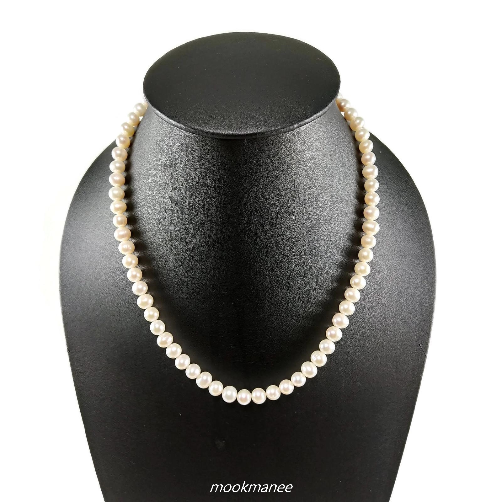 สวยเรียบหรู สร้อยคอไข่มุกแท้อันดามันภูเก็ต สีขาว เม็ดไข่มุกขนาด 7-8 มม.-White color real pearl necklace Beads size 7-8 mm. ส่งด่วนฟรี ของแท้ 100% เก็บเงินปลายทางได้