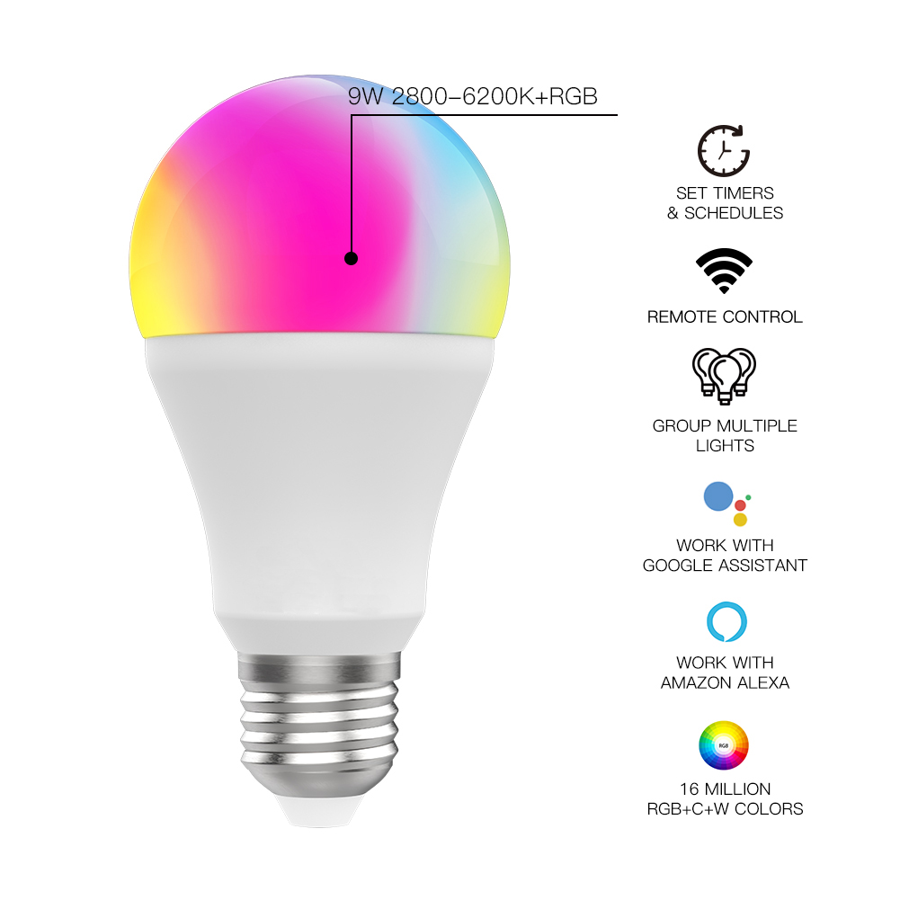 (3MA) หลอดไฟ LED WiFi Smart LED Bulb Dimmable Lamp หลอดไฟอัจฉริยะ ปรับได้ 9W,RGB C+W ,Smart Life Tuya App Remote Control Work with Alexa Echo Google Home E27
