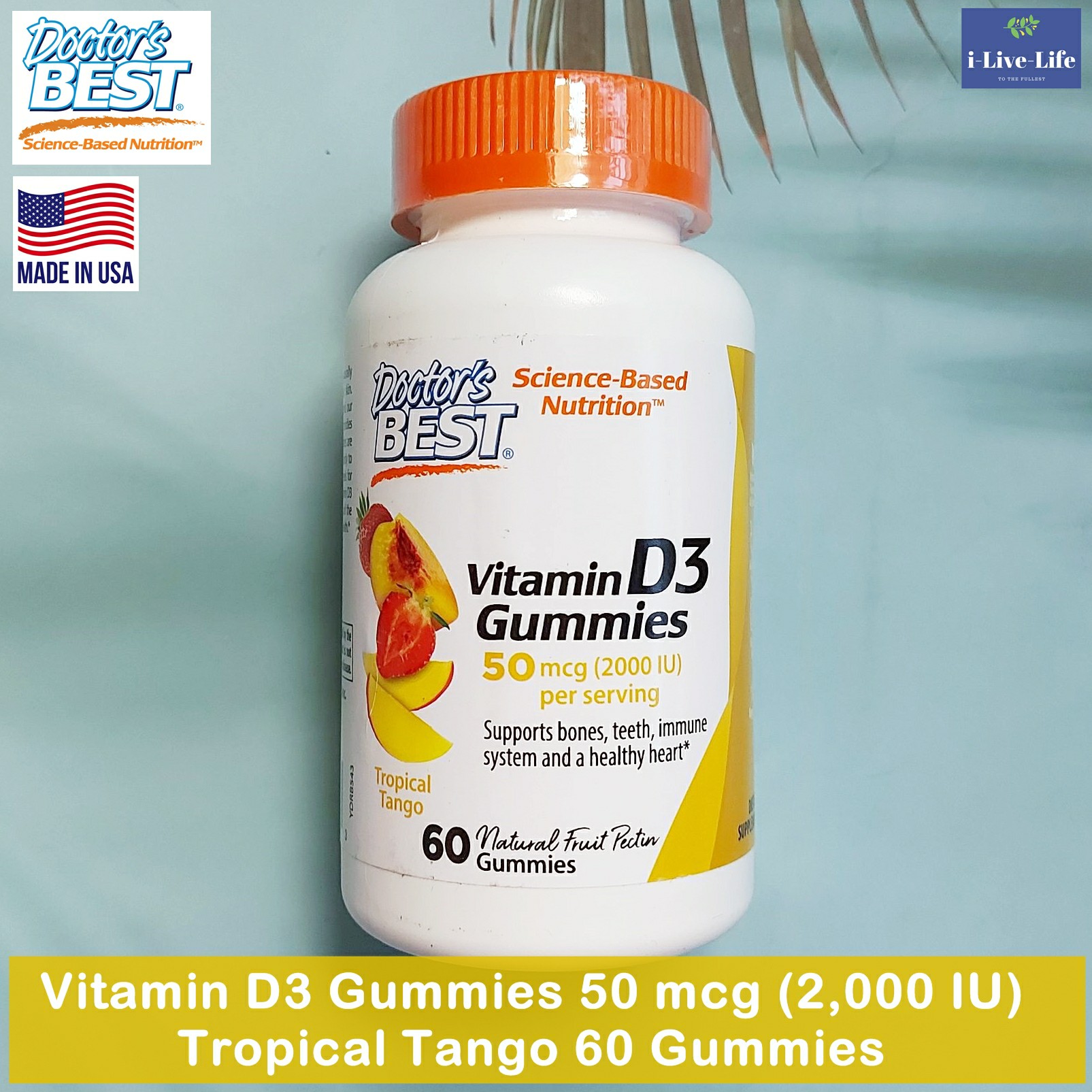 วิตามินดีสาม แบบเม็ดเคี้ยว รสผลไม้ Vitamin D3 Gummies 50 Mcg 2 000 Iu Tropical Tango 60