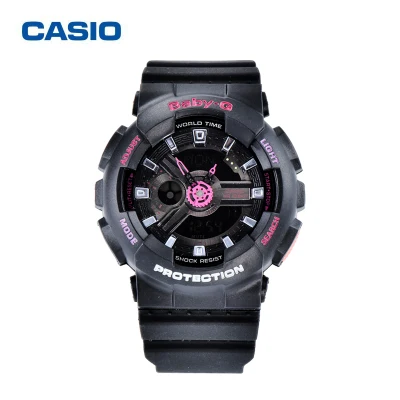 Casio Baby-G นาฬิกาข้อมือผู้หญิง สายเรซิ่น รุ่น BA-111,BA-111-1A - สีดำ/ชมพู