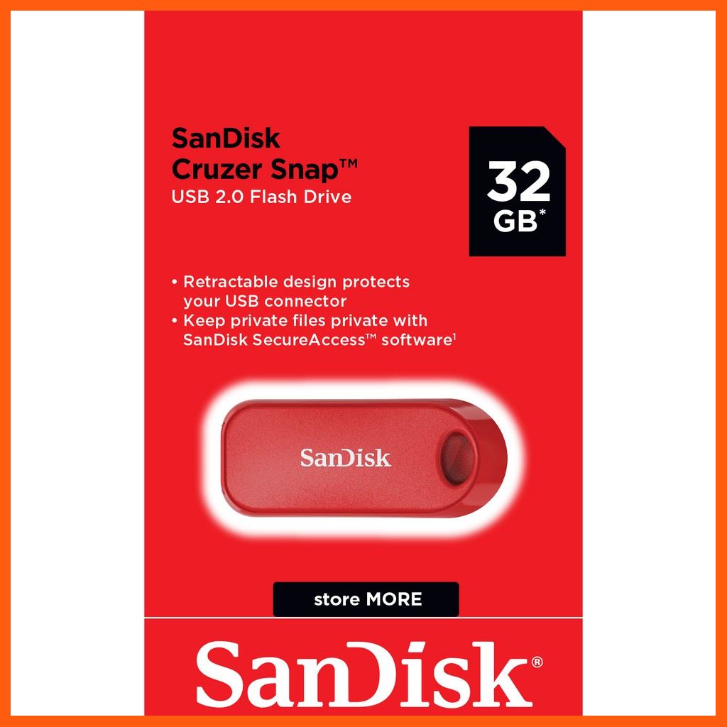 ✨✨#BEST SELLER?? SanDisk Cruzer Snap USB 2.0 แฟลชไดร์ฟ 32GB, Red (SDCZ62_032G_G35R, Red) อุปกรณ์จัดเก็บข้อมูล (STORAGE & MEMORY CARD ) STORAGE MEMORY CARD อุปกรณ์จัดเก็บข้อมูล Memory Card เม็มโมรี่การ์ด Compact Flash