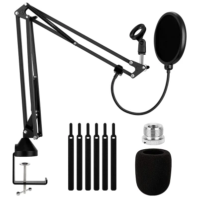 Heavy Duty Microphone Arm Stand, Adjustable Suspension Boom Scissor Mic Stand with Dual Layered Mic Filter