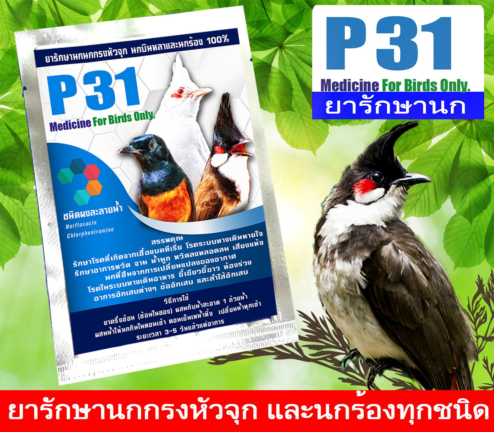 P 31 ยารักษานก รักษาอาการหวัดนก อาการจาม รักษาอาการท้องร่วง ท้องเสียในนก 1 ซอง