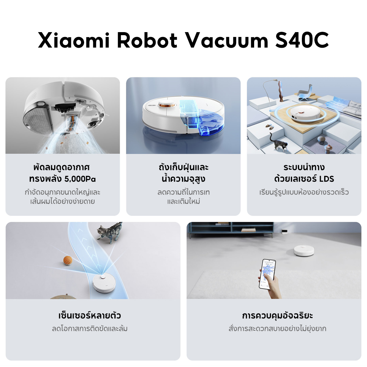 NEW] Xiaomi Robot Vacuum S40C 5000Pa การนำทางด้วยเรดาร์ การหลีก