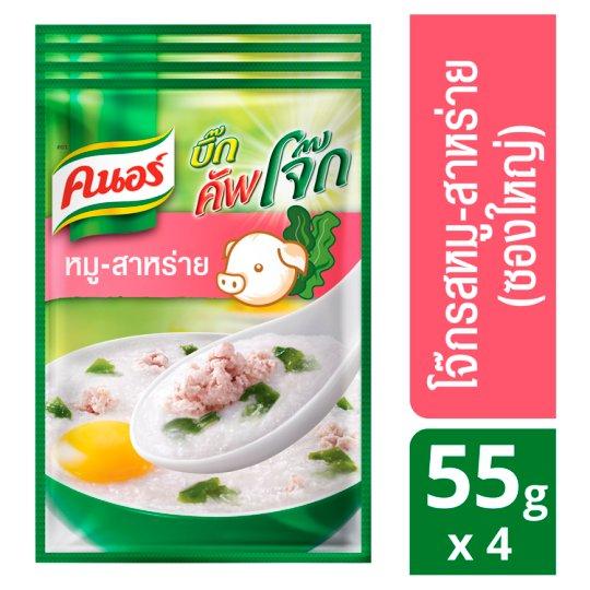 ✨Sale✨ คนอร์ บิ๊กคัพโจ๊ก โจ๊กข้าวหอมมะลิกึ่งสำเร็จรูป รสหมูสาหร่าย 55กรัม x 4 ซอง Knorr Big Cup Jok Pork Seaweed Flavoured Instant Porridge 55g x 4pcs