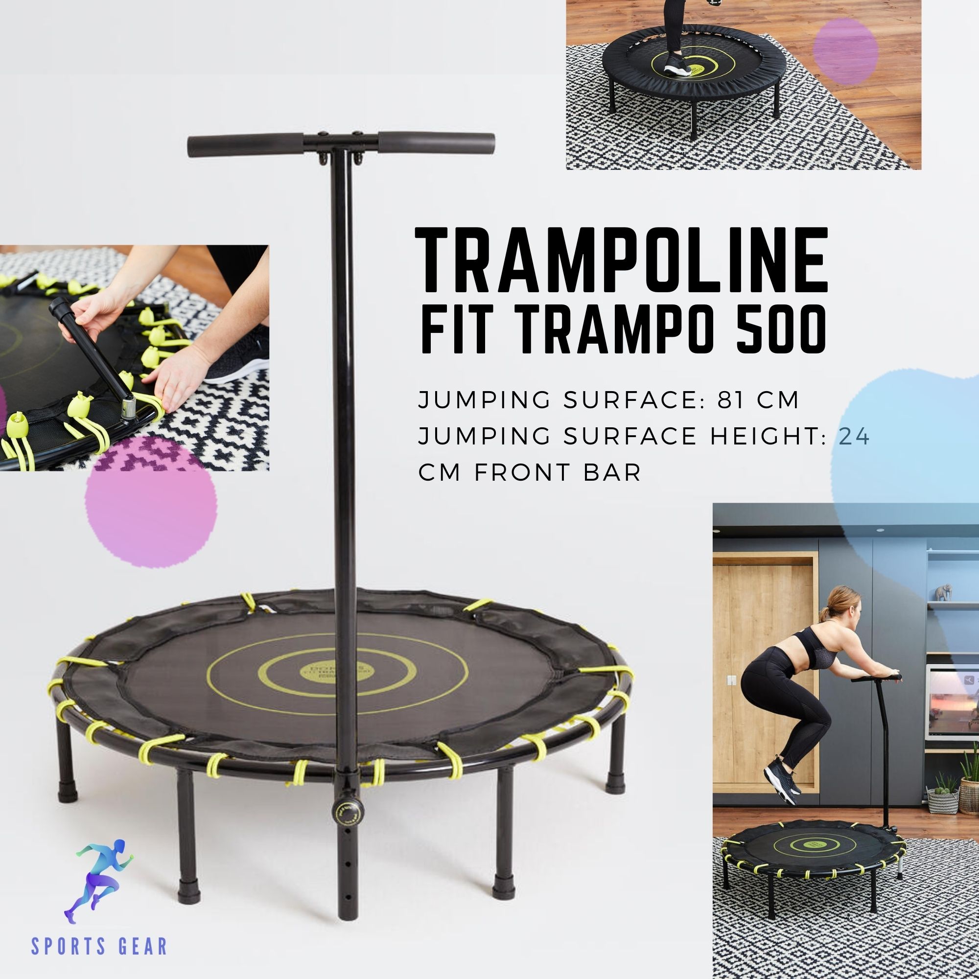 DOMYOS Fit Trampo 500 Fitness Trampoline Fit Trampo 500 with Front Bar Home Gym Yoga Pilates Fitness Lazada .th