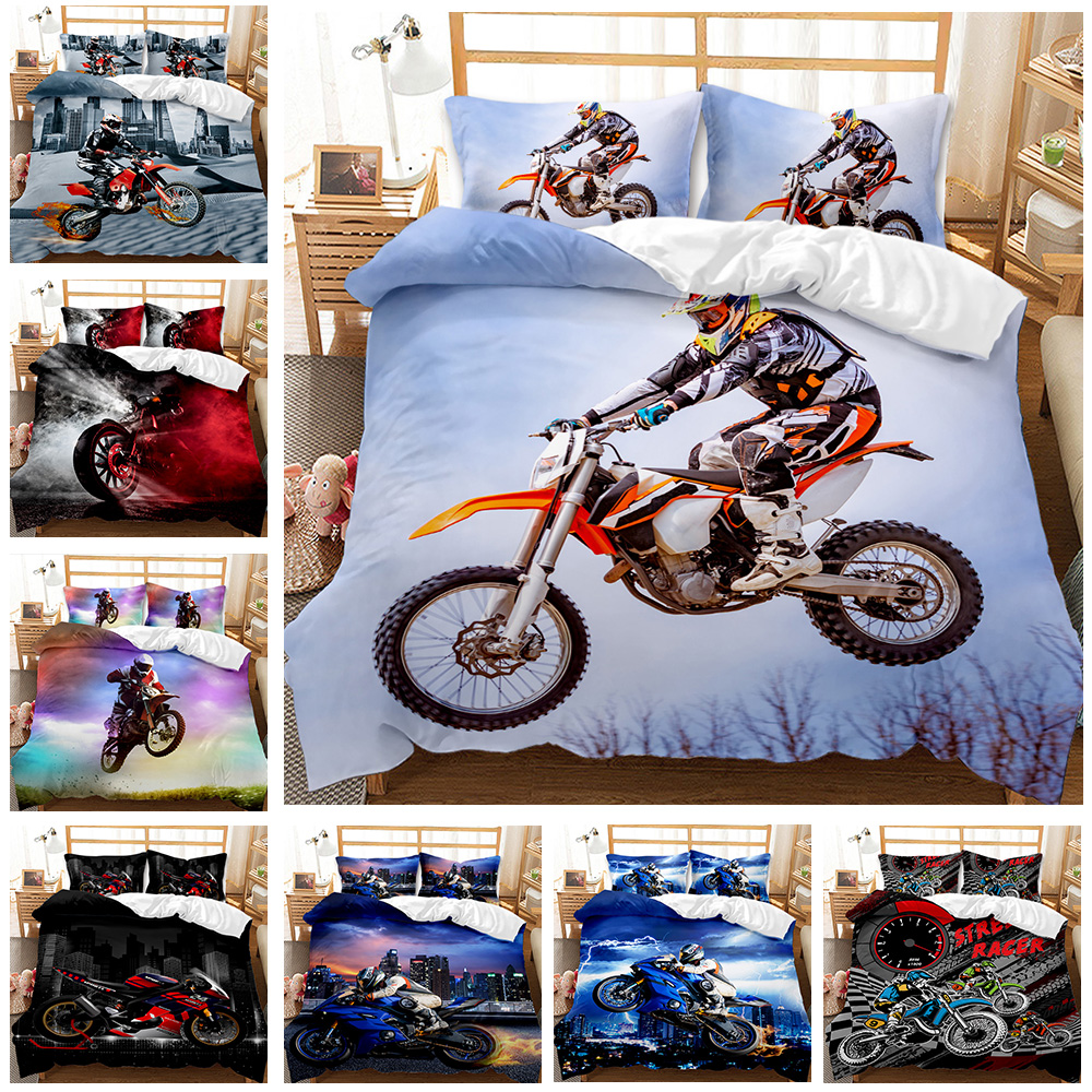 Motorbike Duvet Cover Set Motocross Rider Racing Motorcycle Dirt Bike
