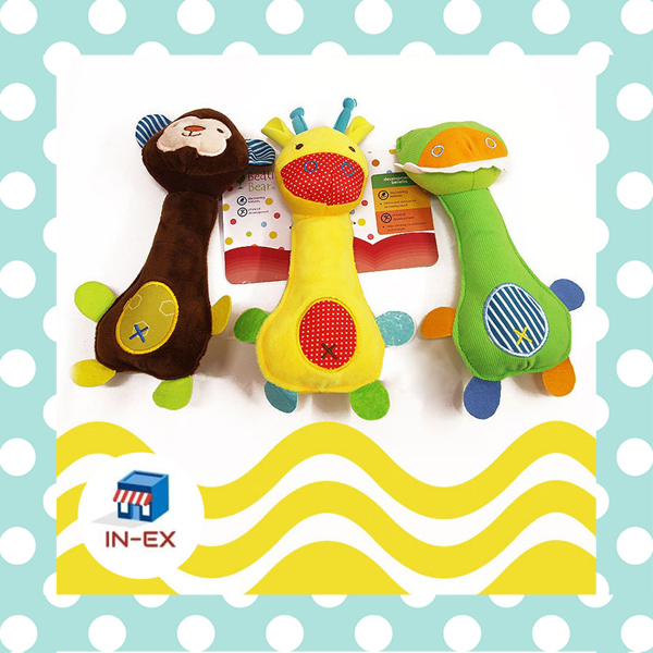 INEXSHOP - ตุ๊กตาจับเขย่าแล้วจะมีเสียงกรุ๊งกริ๊ง บีบมีเสียงช่วยเสริมสร้าง และกระตุ้นพัฒนาการ ( Safari Squeeze Me Rattle Toy )