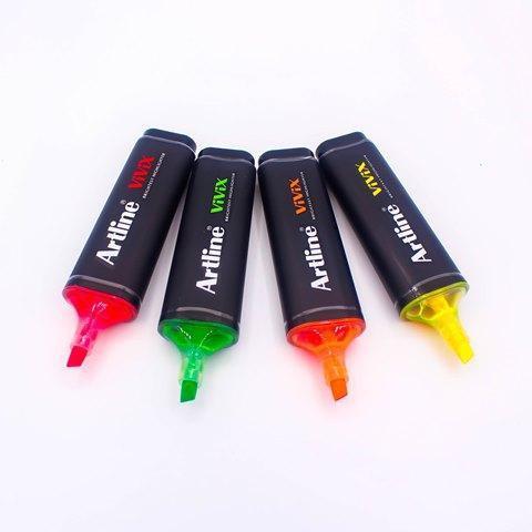 ปากกาเน้นข้อความ อาร์ทไลน์ VIVIX ชุด 4 ด้าม (สีเหลือง, ส้ม, แดง, เขียว) สีสดสะท้อนแสง