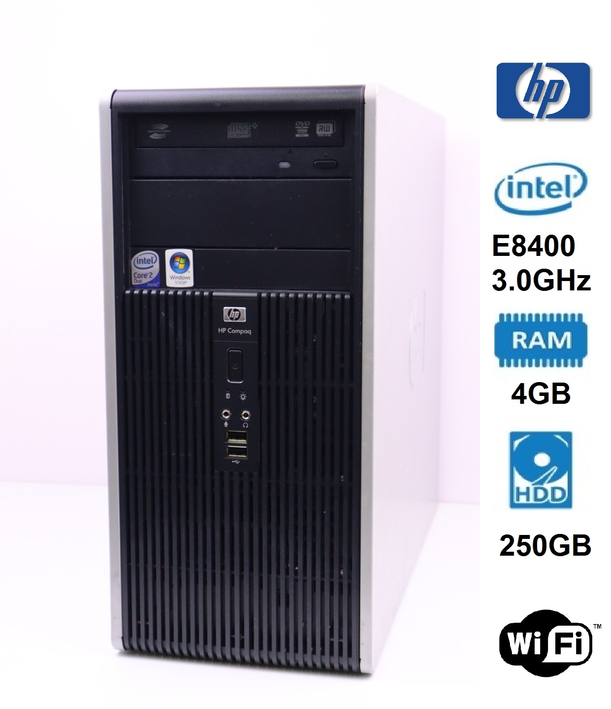 HP Compaq dc5800 Microtower Intel Core2 Duo E8400 @3.00GHz -RAM 4GB -HDD 250GB -Wi-Fi