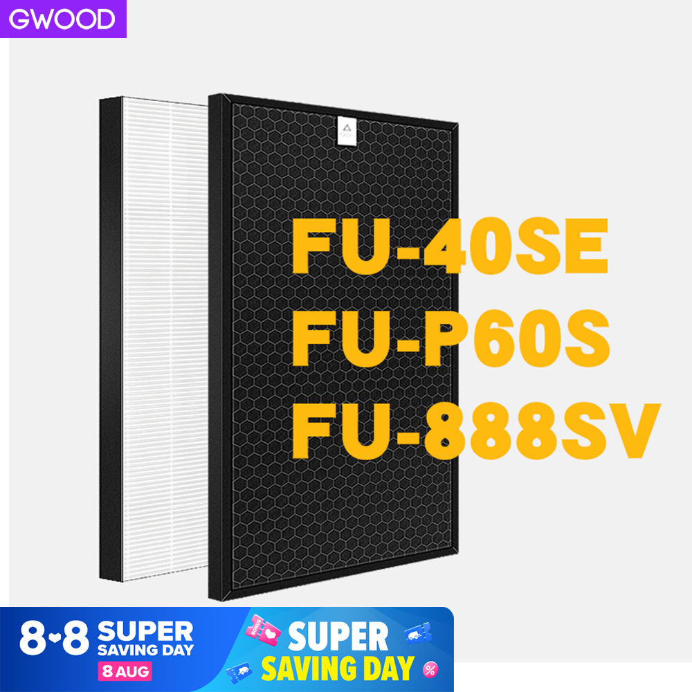 Gwood เหมาะสำหรับ Sharp FU-40SE-TA FU-60SE-TA FU-888SV FU-R51CH FU-40SE FU-P60SE-TA เครื่องฟอกอากาศแผ่นกรอง HEPA ถ่านกัมมันต์เพื่อกำจัดฝุ่น PM2.5 และกลิ่นฟอร์มาลด