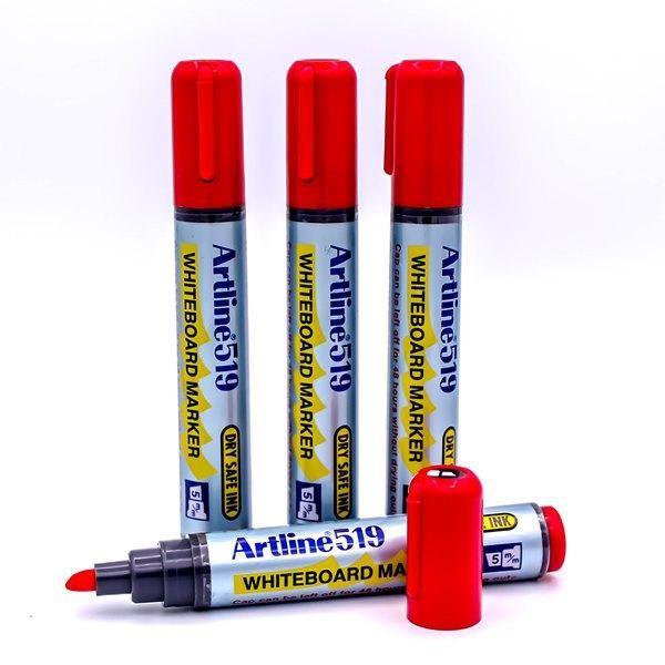 Electro48 Artline ปากกาไวท์บอร์ด ไร้กลิ่น อาร์ทไลน์ หัวตัด ชุด 4 ด้าม (สีแดง) ไร้กลิ่นฉุน เปิดฝาทิ้งไว้ได้ 48 ชม.