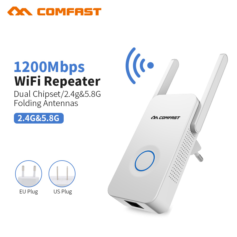 Comfast Powerful Dual Band 1200Mbps WiFi Extender Internet Signal Booster Wireless Repeater 2.4GHz 5GHz Wi-Fi Range Extender Antenna