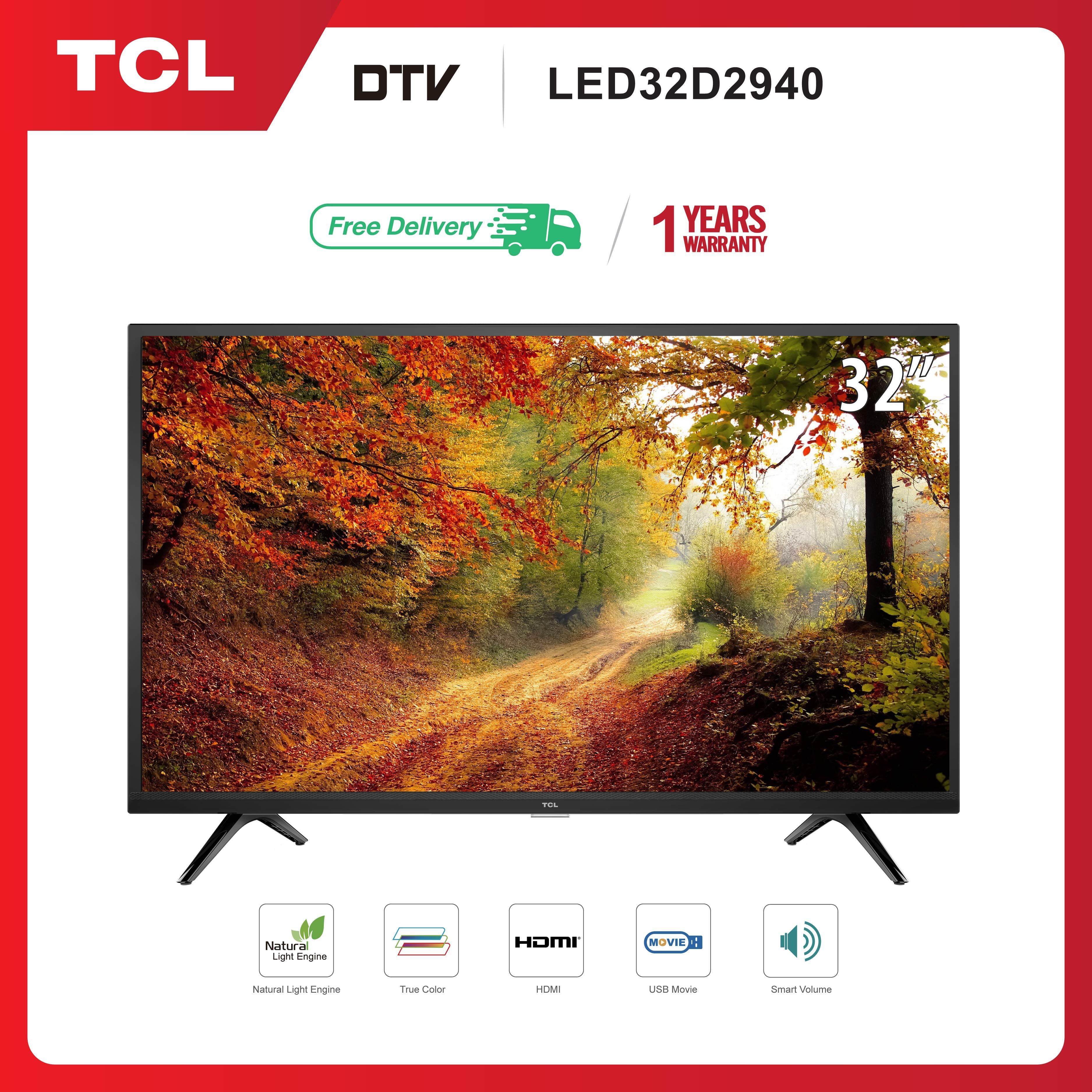 TCL ทีวี 32 นิ้ว LED HD 720P  (รุ่น 32D2940) -DVB-T2- AV In-HDMI-USB-Slim ดิจิตอลทีวี