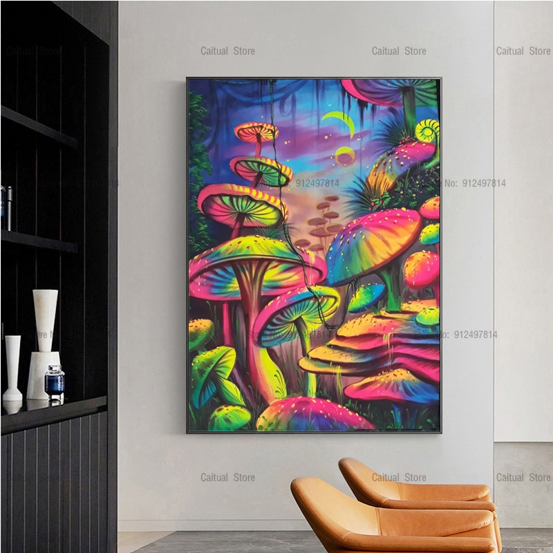 Psychedelic Art Trippy Abstract Acid Mushroom Canvas Painting Poster ...