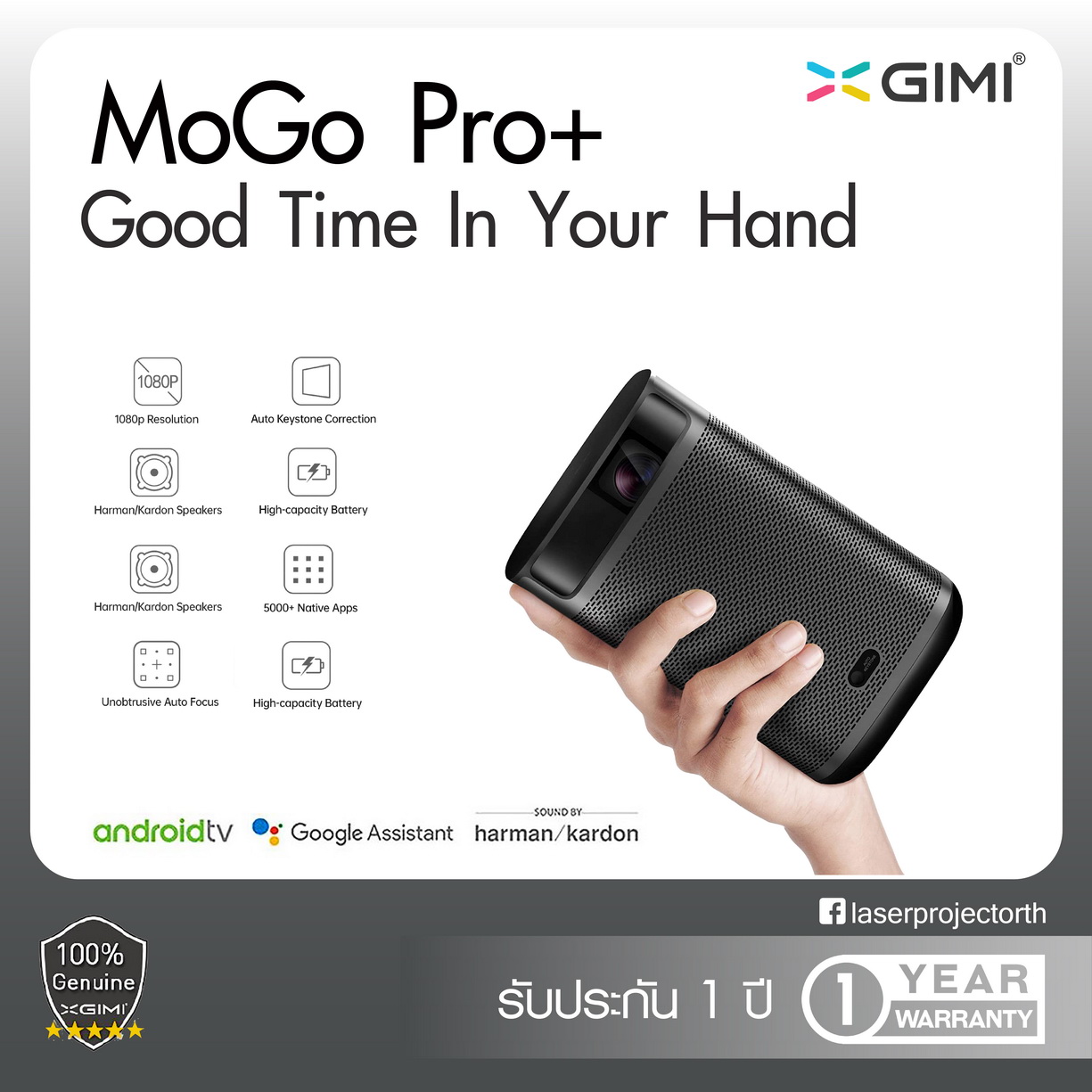 Xgimi Mogo Pro Plus, Mini Projector Portable 1080P Full HD, 300 ANSI Lumen, Harman/Kardon Speakers, Android TV 9.0, Google Play Store, Outdoor Portable Home Cinema