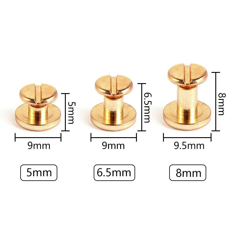 HOT 20 Pcs 5mm/6.5mm/8mm Luggage Leather Metal Craft Solid Screw Nail Rivet  Double Curved Head Belt/Strap Rivets Book Screws