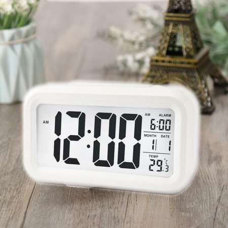 clock นาฬิกาปลุก พร้อมแสดงอุณหภูมิ เวลา วันที่ เดือน และสัปดาห์ เสียงเงียบขณะทำงาน จอ LCD ขนาดใหญ่ ปรับความสว่างอัตโนมัติ นาฬิกาปลุกดิจิตอลตั้งโต๊ะ ห้องนอน แสดง อุณหภูมิ