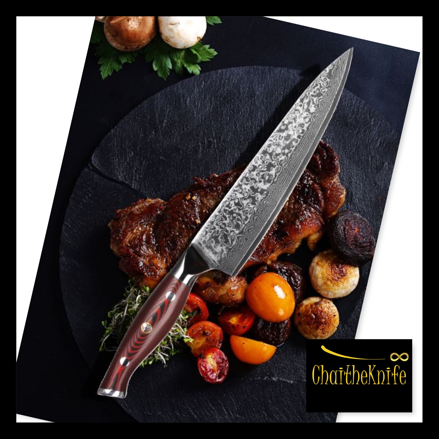 มีดเชฟ Satoku ​ดามัสกัส​ Vg10​steel​ ด้าม​G10 หมุด​สามตัว​ ขนาด​ใบมีด​20​cm มาพร้อมกล่องสวยงาม Santoku Damascus Chef Knife G10 handle very luxurious