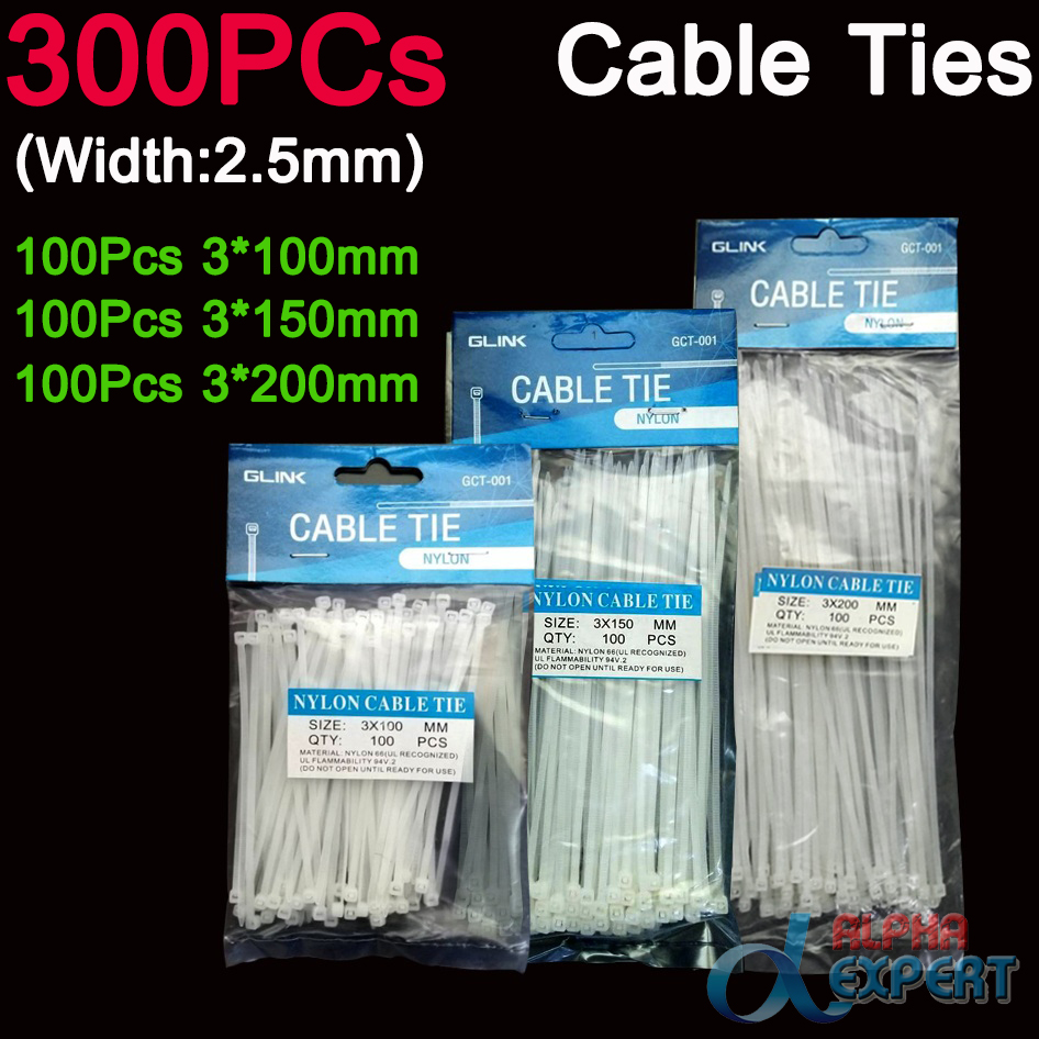 เคเบิ้ลไทร์ Cable Ties 300 Pcs Nylon Cable Self-locking Plastic Wire Zip Ties Set 3*100 3*150 3*200 MRO & Industrial Supply Fasteners & Hardware Cable