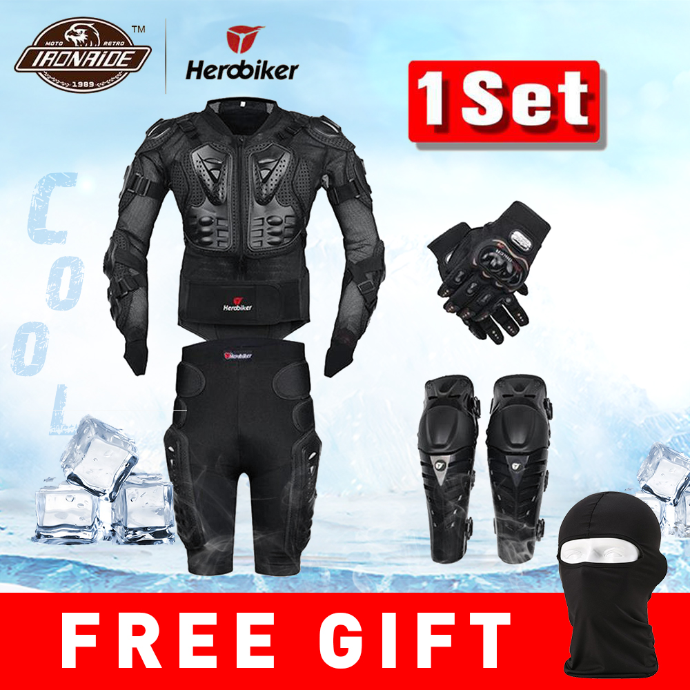 ใหม่ Moto Motocross Racing เสื้อคลุมร่างกายมอเตอร์ไซค์อุปกรณ์ป้องกันรถจักรยานยนต์เสื้อ + กางเกงขาสั้นกางเกง + ป้องกันแผ่นเข่า + ถุงมือป้องกัน