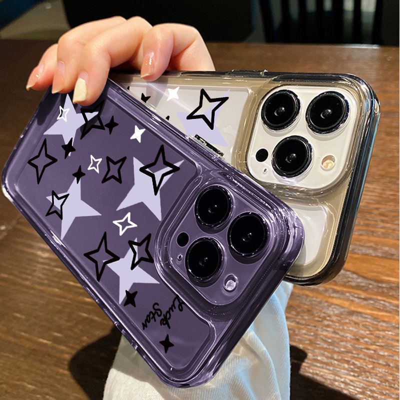 For IPhone 14 Pro Max IPhone Case Clear Case TPU Soft Case Reinforced Shockproof Black Star Simple Compatible with IPhone 13 Pro Max IPhone 12 Pro Max 11 7Plus 8Plus 6Plus XR Xs