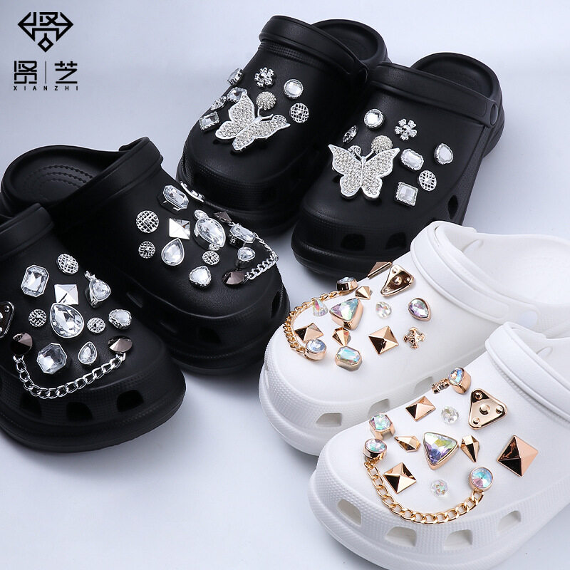 26Pcs/Set Crocs Jibbitz Charms Shoe Buckle DIY Crystal Diamond Decoration  Alloy Chain Gemstone Butterfly Shoe Flower for Crocs