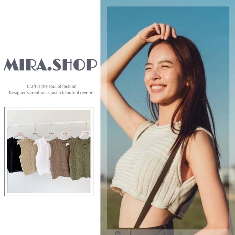 Mira.shop เสื้อครอปไหมพรมแขนกุด6803#