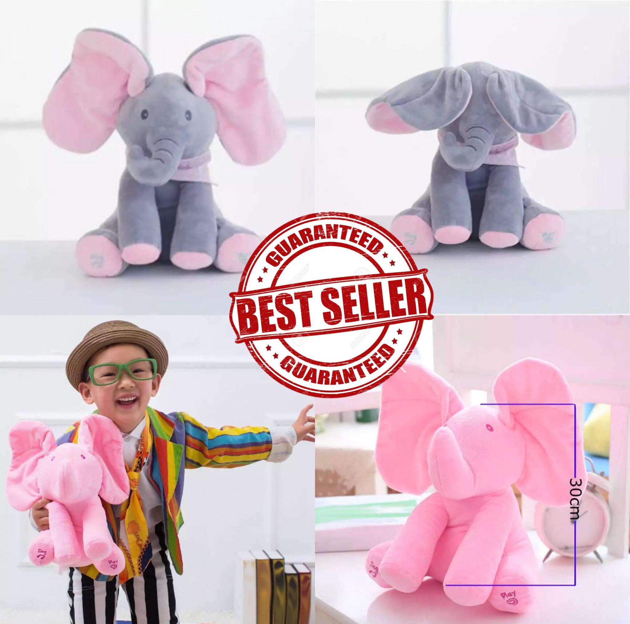 ตุ๊กตาช้าง น่ารัก หูดุ๊กดิ๊ก พูดและร้องเพลงได้ ผ้านุ่ม  สำหรับเด็ก ใช้ถ่านอัลคไลน์  Cute Plush Elephant Baby Toy that Talks and Sings and Moves its Ears