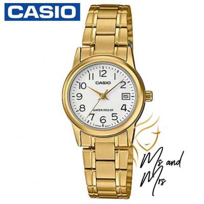 Casio นาฬิกาข้อมือผู้หญิง สายสแตนเลส รุ่น LTP-V002G-7B2UDF (เรือนทอง/หน้าขาว)