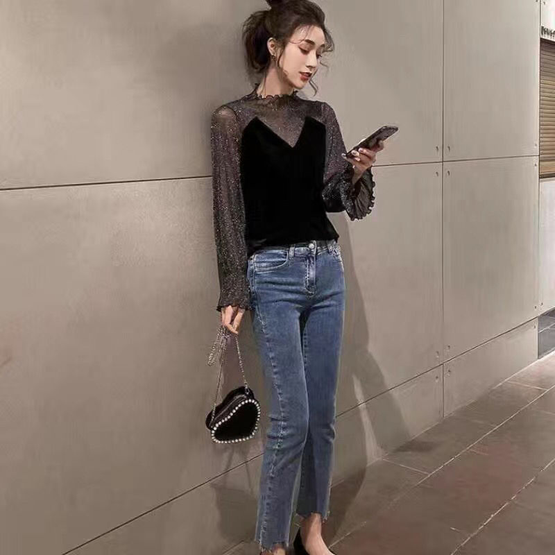Mesh Lace Velvet Women's Loose-fitting Retro Chic Top